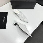 CHANEL 26S HIGH HEELS MULES 35 MM IN WHITE MESH