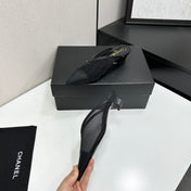 CHANEL 26S HIGH HEELS MULES 35 MM IN BLACK MESH
