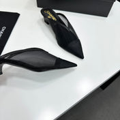 CHANEL 26S HIGH HEELS MULES 35 MM IN BLACK MESH