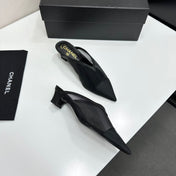 CHANEL 26S HIGH HEELS MULES 35 MM IN BLACK MESH