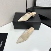 CHANEL 26S HIGH HEELS MULES 35 MM IN BEIGE MESH