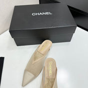 CHANEL 26S HIGH HEELS MULES 35 MM IN BEIGE MESH