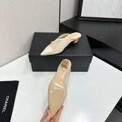 CHANEL 26S HIGH HEELS MULES 35 MM IN BEIGE MESH