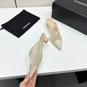 CHANEL 26S HIGH HEELS MULES 35 MM IN BEIGE MESH