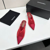 CHANEL 26S HIGH HEELS MULES 35 MM IN RED MESH