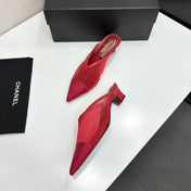 CHANEL 26S HIGH HEELS MULES 35 MM IN RED MESH