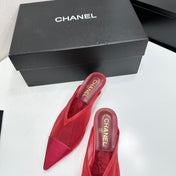 CHANEL 26S HIGH HEELS MULES 35 MM IN RED MESH