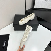 CHANEL 26S TOE FLATS IN WHITE MESH FABRIC