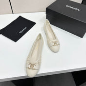 CHANEL 26S TOE FLATS IN WHITE MESH FABRIC