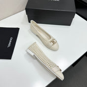 CHANEL 26S TOE FLATS IN WHITE MESH FABRIC