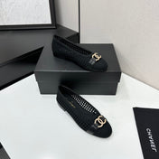 CHANEL 26S TOE FLATS IN BLACK MESH FABRIC