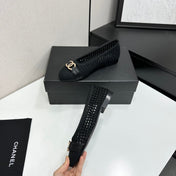 CHANEL 26S TOE FLATS IN BLACK MESH FABRIC