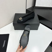 CHANEL 26S TOE FLATS IN BLACK MESH FABRIC