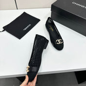 CHANEL 26S TOE FLATS IN BLACK MESH FABRIC