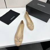 CHANEL 26S TOE FLATS IN BEIGE MESH FABRIC