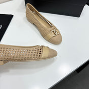 CHANEL 26S TOE FLATS IN BEIGE MESH FABRIC