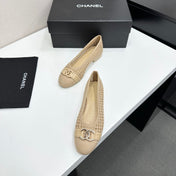 CHANEL 26S TOE FLATS IN BEIGE MESH FABRIC