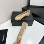 CHANEL 26S TOE FLATS IN BEIGE MESH FABRIC