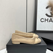 CHANEL 26S TOE FLATS IN BEIGE MESH FABRIC