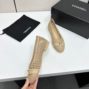 CHANEL 26S TOE FLATS IN BEIGE MESH FABRIC