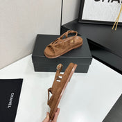 CHANEL 26S FLAT SANDALS IN BROWN SUEDE