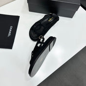 CHANEL 26S FLAT SANDALS IN BLACK SUEDE