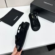 CHANEL 26S FLAT SANDALS IN BLACK SUEDE