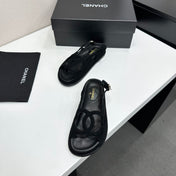 CHANEL 26S FLAT SANDALS IN BLACK SUEDE