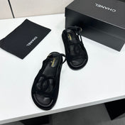 CHANEL 26S FLAT SANDALS IN BLACK SUEDE