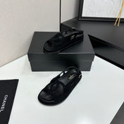CHANEL 26S FLAT SANDALS IN BLACK SUEDE