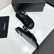 CHANEL 26S FLAT SANDALS IN BLACK SUEDE