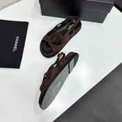 CHANEL 26S FLAT SANDALS IN DARK BROWN SUEDE