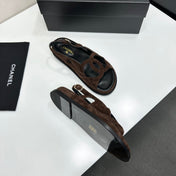 CHANEL 26S FLAT SANDALS IN DARK BROWN SUEDE