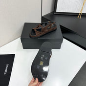CHANEL 26S FLAT SANDALS IN DARK BROWN SUEDE