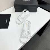 CHANEL 26S FLAT SANDALS IN WHITE LAMBSKIN