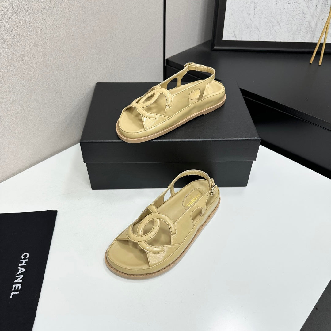 CHANEL 26S FLAT SANDALS IN BEIGE LAMBSKIN