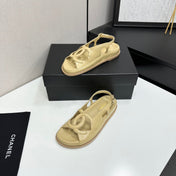 CHANEL 26S FLAT SANDALS IN BEIGE LAMBSKIN