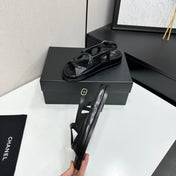 CHANEL 26S FLAT SANDALS IN BLACK LAMBSKIN