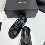 CHANEL 26S FLAT SANDALS IN BLACK LAMBSKIN