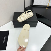 CHANEL 26S FLAT SANDALS IN CREAM WHITE LAMBSKIN