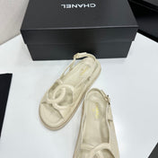 CHANEL 26S FLAT SANDALS IN CREAM WHITE LAMBSKIN