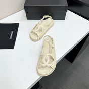 CHANEL 26S FLAT SANDALS IN CREAM WHITE LAMBSKIN