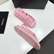 CHANEL 26S FLAT SANDALS IN LIGHT PINK LAMBSKIN