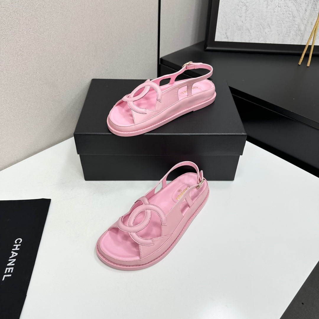 CHANEL 26S FLAT SANDALS IN LIGHT PINK LAMBSKIN