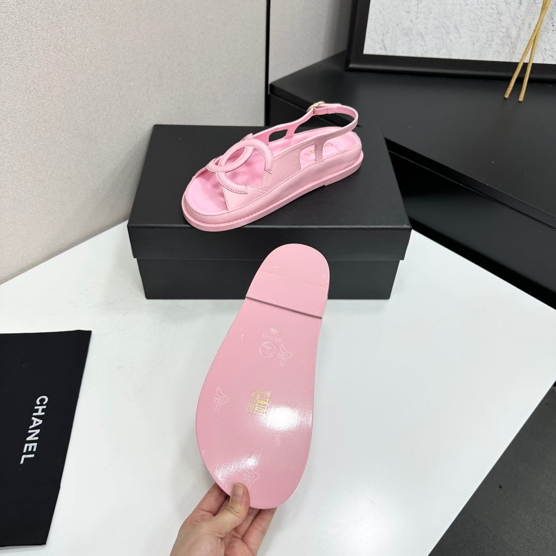 CHANEL 26S FLAT SANDALS IN LIGHT PINK LAMBSKIN