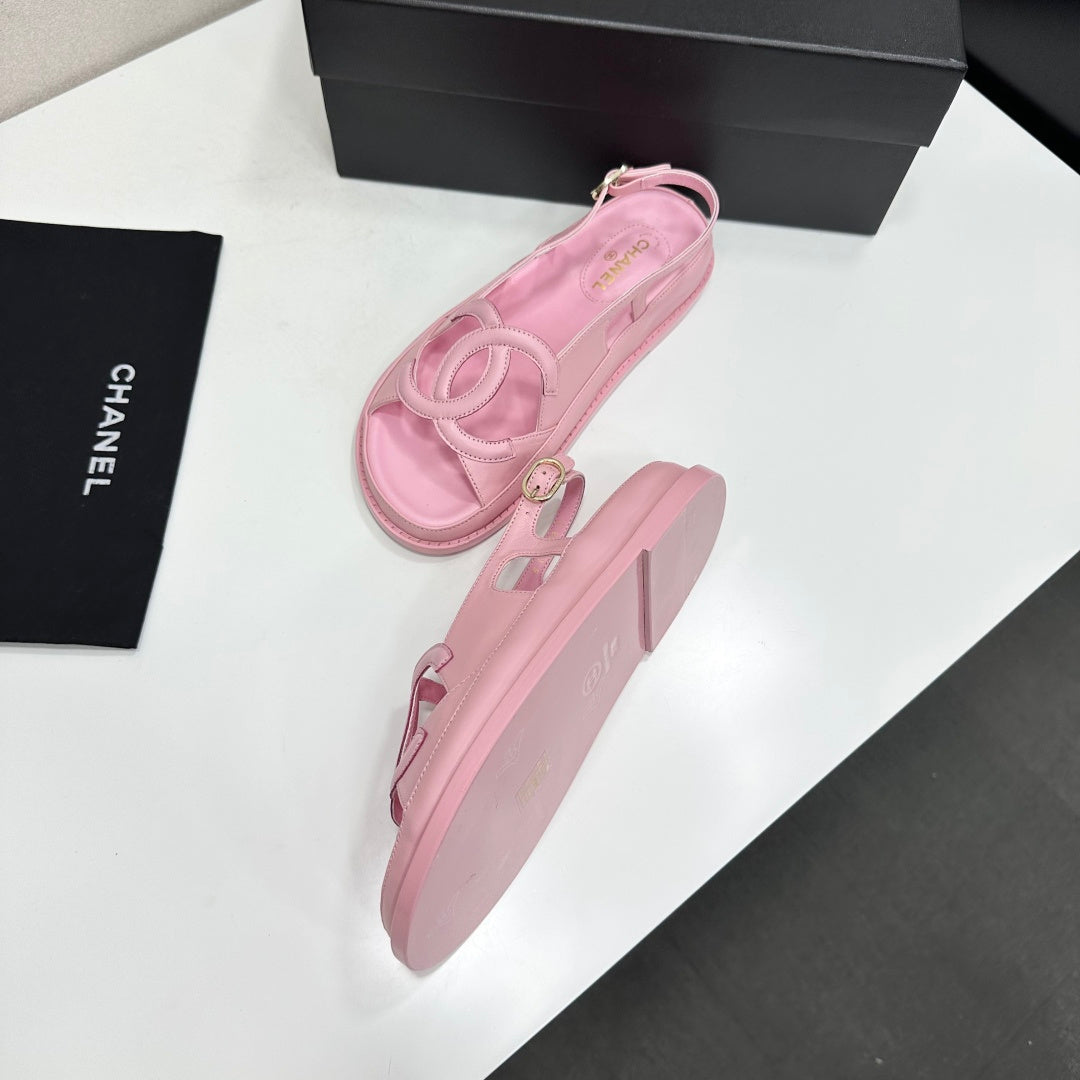 CHANEL 26S FLAT SANDALS IN LIGHT PINK LAMBSKIN