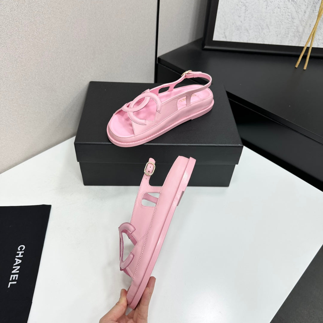 CHANEL 26S FLAT SANDALS IN LIGHT PINK LAMBSKIN