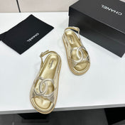 CHANEL 26S FLAT SANDALS IN GOLD LAMBSKIN