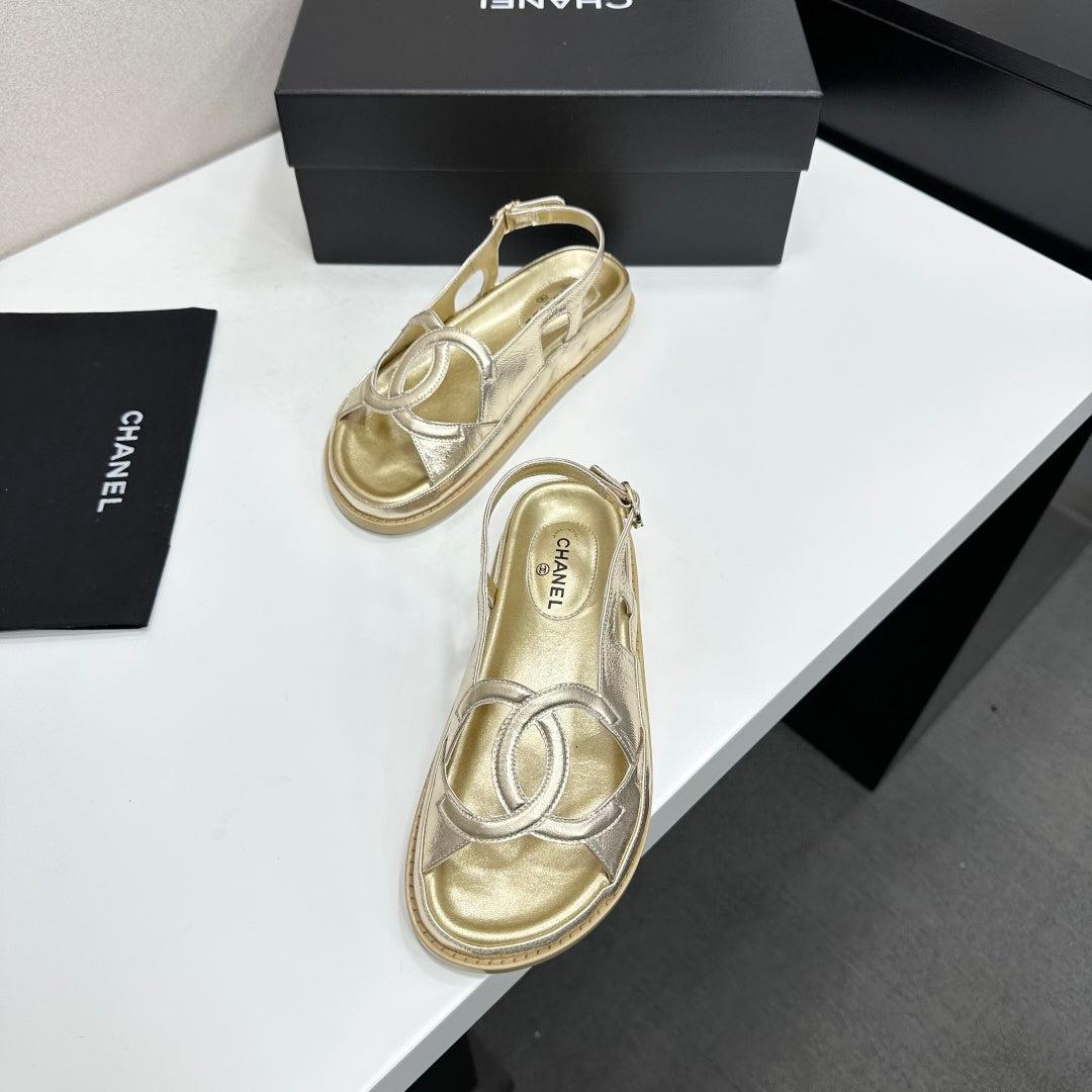 CHANEL 26S FLAT SANDALS IN GOLD LAMBSKIN