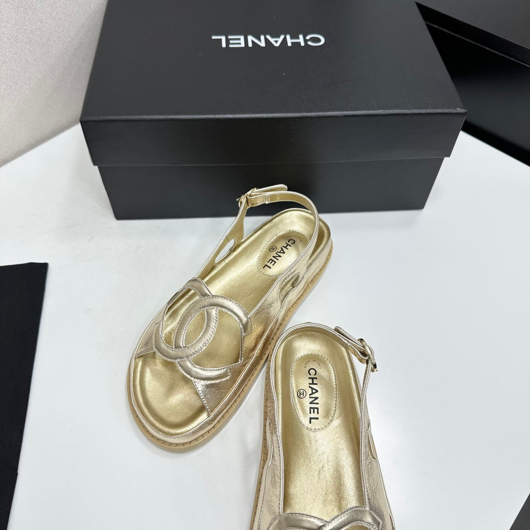 CHANEL 26S FLAT SANDALS IN GOLD LAMBSKIN